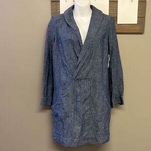 Free People Linen V-Neck Collar Long Sleeve Mini Dress w/ Pockets- Size XS
